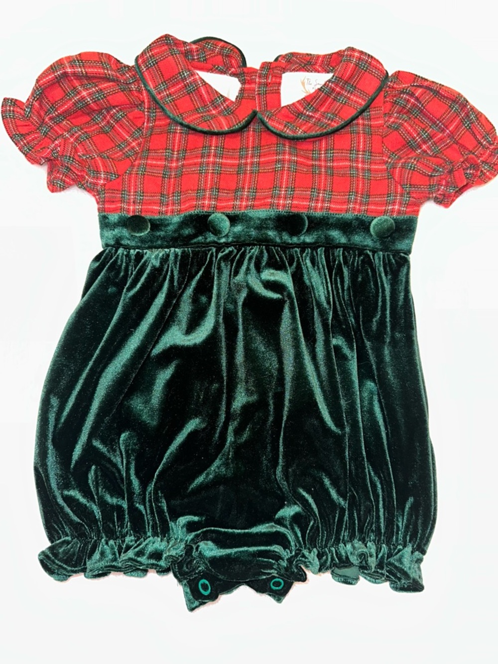 Smocking Place Holiday Plaid Velvet Bubble Red and Green Size 9m